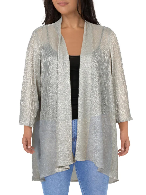 Plus Womens Metallic Polyester Duster Blazer