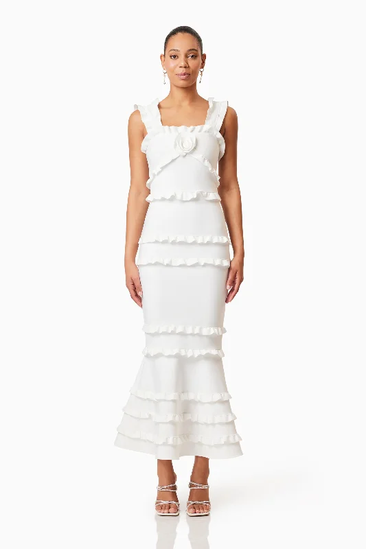 Savings Galore Kimberly Frill Maxi Dress in White