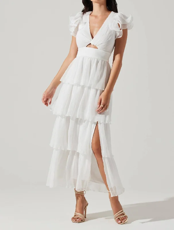 Price Blitz Emporia Tiered Tulle Midi Dress In White