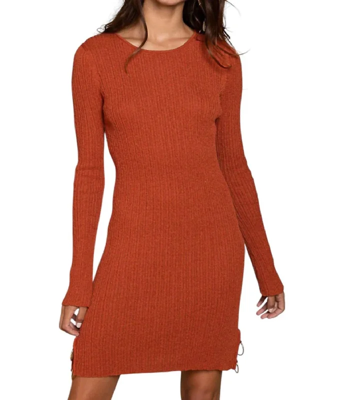 Ring Detailed Sweater Dress In Rust