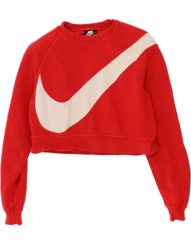 Closeout Sale NIKE Womens Oversized Graphic Crop Sweatshirt Jumper UK 6 XS Red Cotton