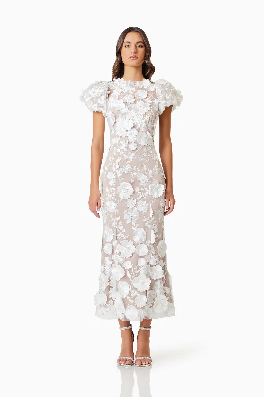 Limited Time Discount Astraea 3D Lace Maxi Dress In White