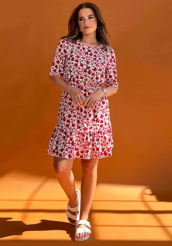 Last Chance Girl In Mind Esther Red Floral Smock Mini Dress, Red