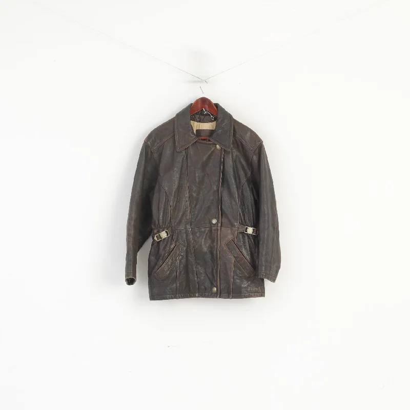 Grand Opening Sale Hollies Women M Jacket Brown Leather Lined Heavy Vintage Zip Up Biker Top