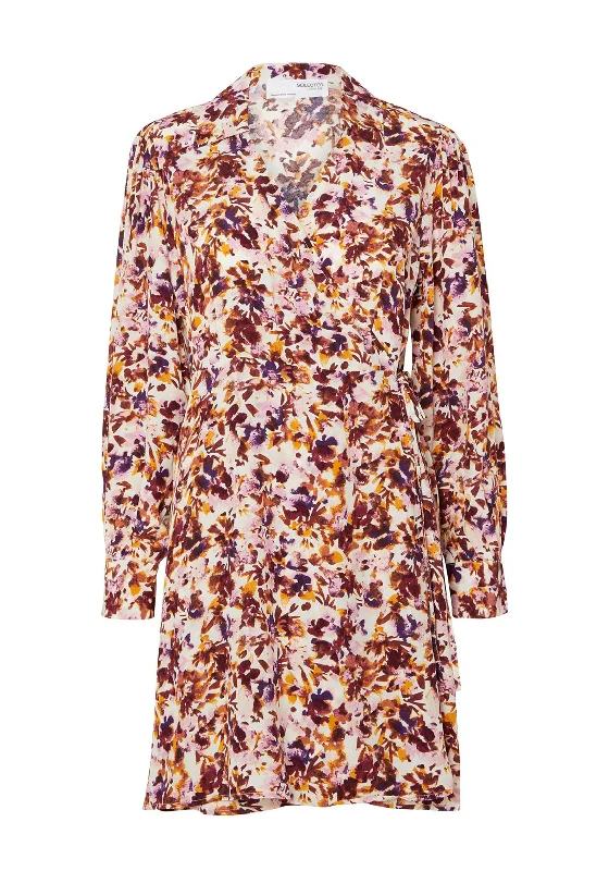 One-DAY Sale Selected Femme Merle Wrap Floral Print Dress, Snow White