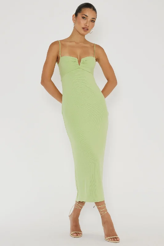 Fantastic Offers Namrata Twist Back Ribbed Midi Dress Matcha