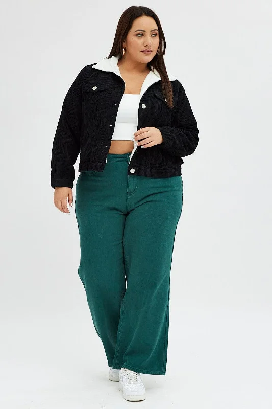 Take Advantage Black Cord Jacket Faux Fur Lined