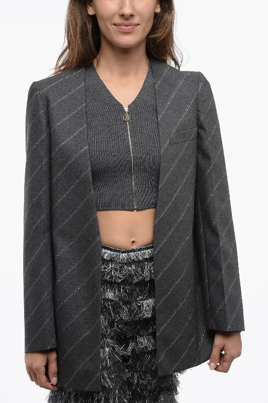 Stella McCartney Wool Lurex Striped Blazer with-out Collar