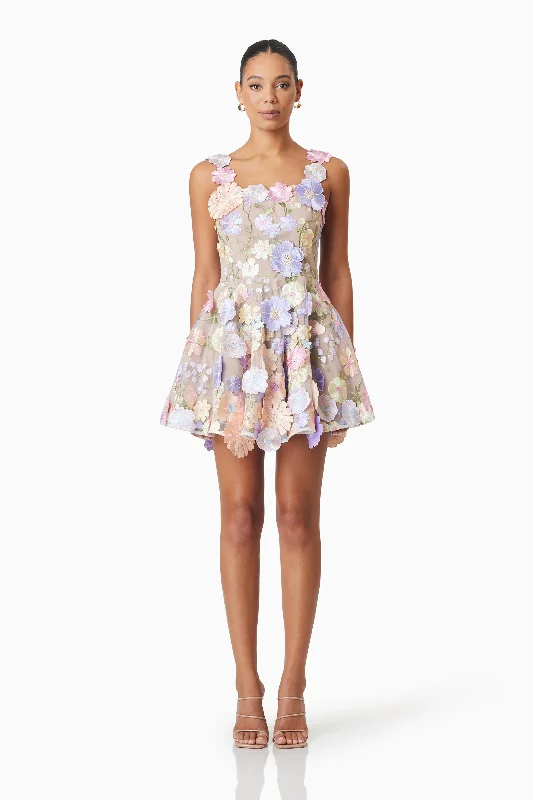 Super Bargain Moana Floral Embellished Mini Dress in Purple