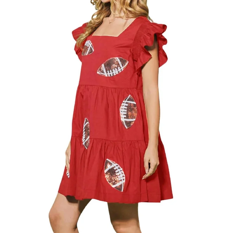Don't Wait Sequin Football Tiered Mini Dress