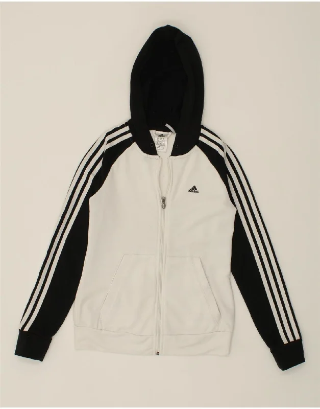 Final Sale ADIDAS Womens Climalite Zip Hoodie Sweater UK 4/6 XS White Colourblock