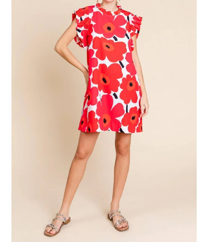 Weekend Flash Sale Floral Print Dress In Red