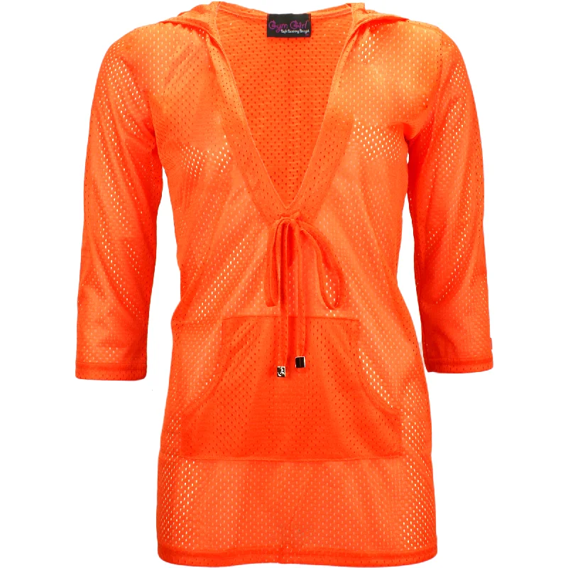 Mesh Hoodie in Neon Orange