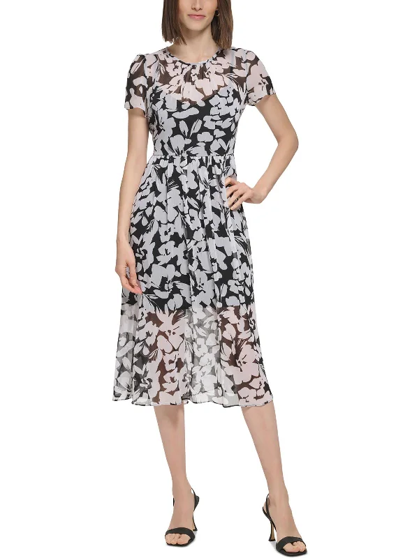 Final Clearance Womens Chiffon Sheer Midi Dress