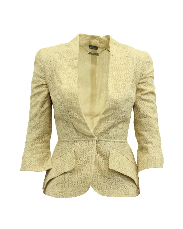 Alexander McQueen Lace Blazer Jacket in Cream Cotton