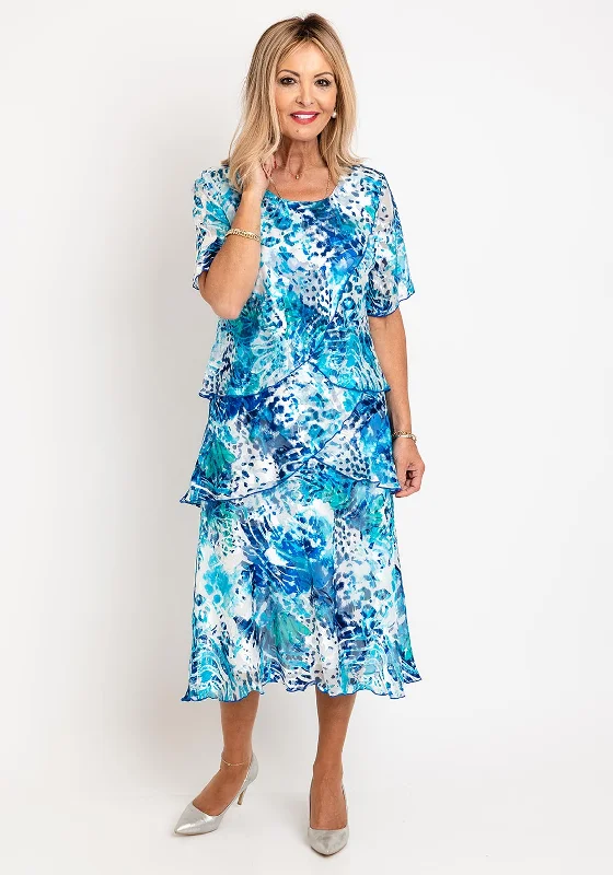 Bonus Savings Allison Printed Silk Layered Midi Dress, Blue