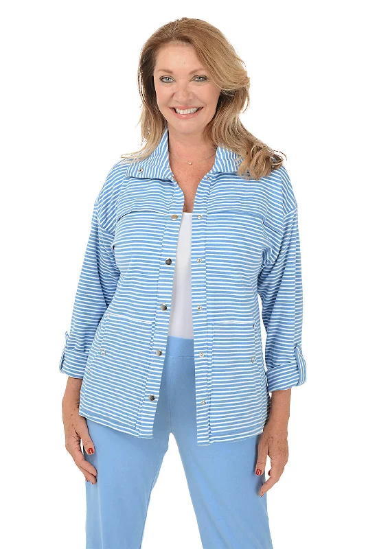 Super Sale Petite Casual Luxe Striped Snap-Front Jacket