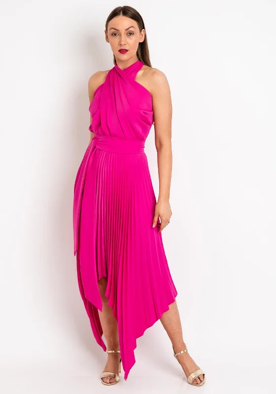 Online Only Kevan Jon Vienna Halter Neck Maxi Dress, Bright Pink