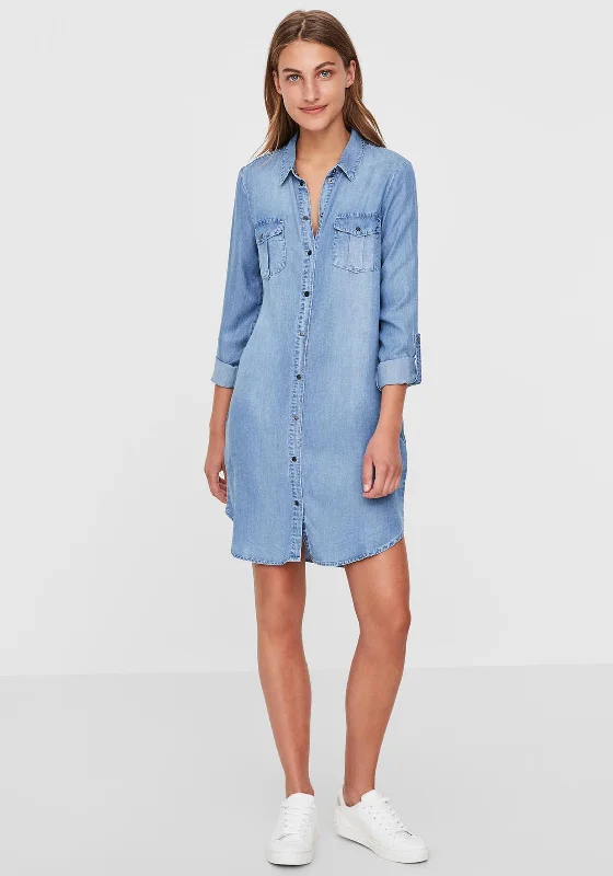 Lowest Prices Vero Moda Silla Mini Denim Shirt Dress, Light Blue