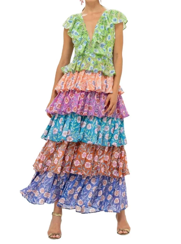 Price Cut Yoke Ruffle Maxi Dress In Amalfi Lime