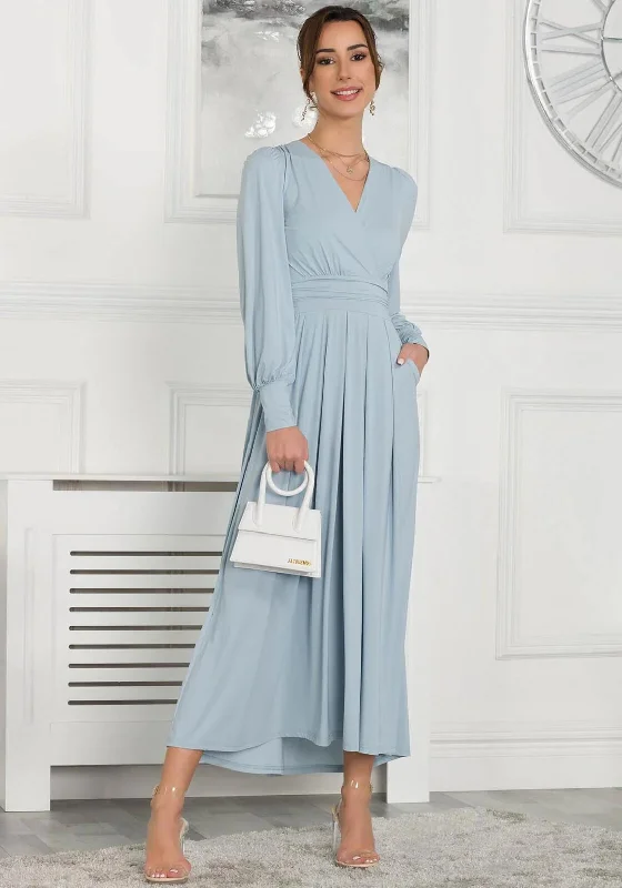 Daily Specials Jolie Moi Rashelle Long Sleeve Maxi Dress, Ice Blue