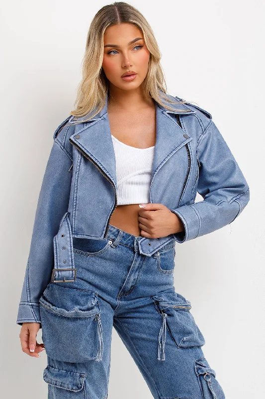 Savings Spectacular Faux Leather Jacket Denim Blue
