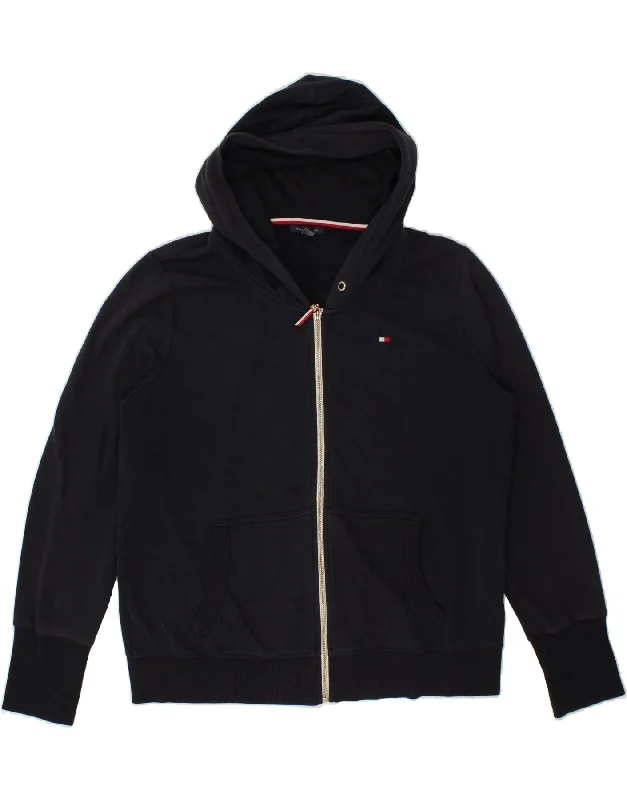 Online Only TOMMY HILFIGER Womens Tall Zip Hoodie Sweater UK 18 XL Navy Blue Cotton