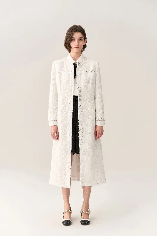 Huge Discounts Sequin & Lace Detail Tweed Maxi Coat