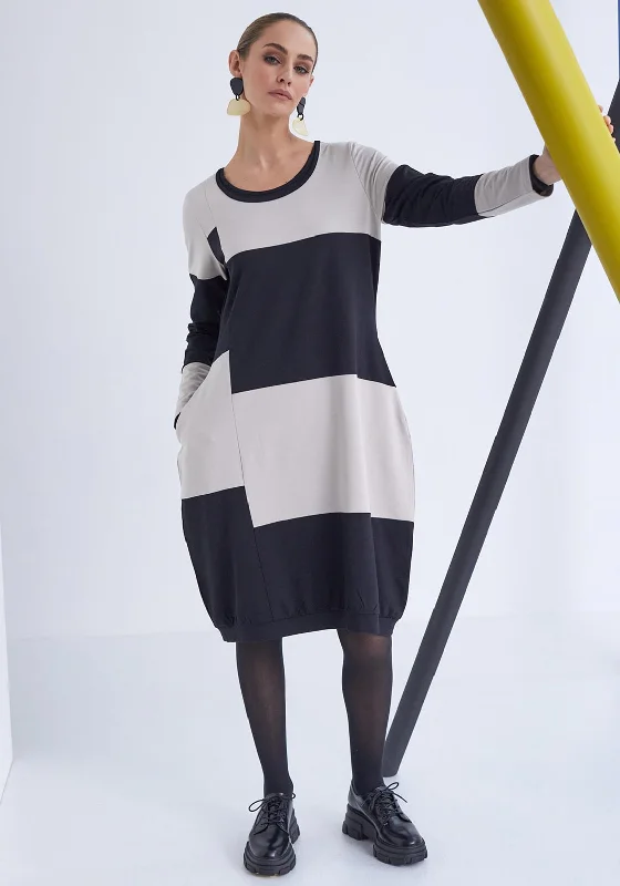 Price Reduction Naya Block Stripe Midi Dress, Black & Stone