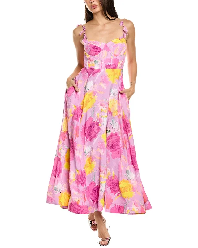 Closeout Sale ML Monique Lhuillier Carmen Linen-Blend Midi Dress