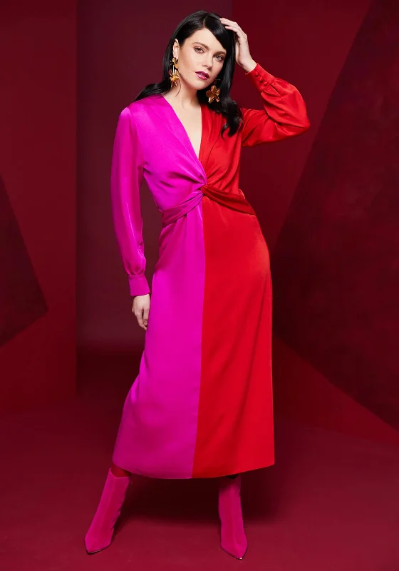 Deal of the Day Kate Cooper Two Tone Twist Waist Detail Maxi Dress, Red & Pink