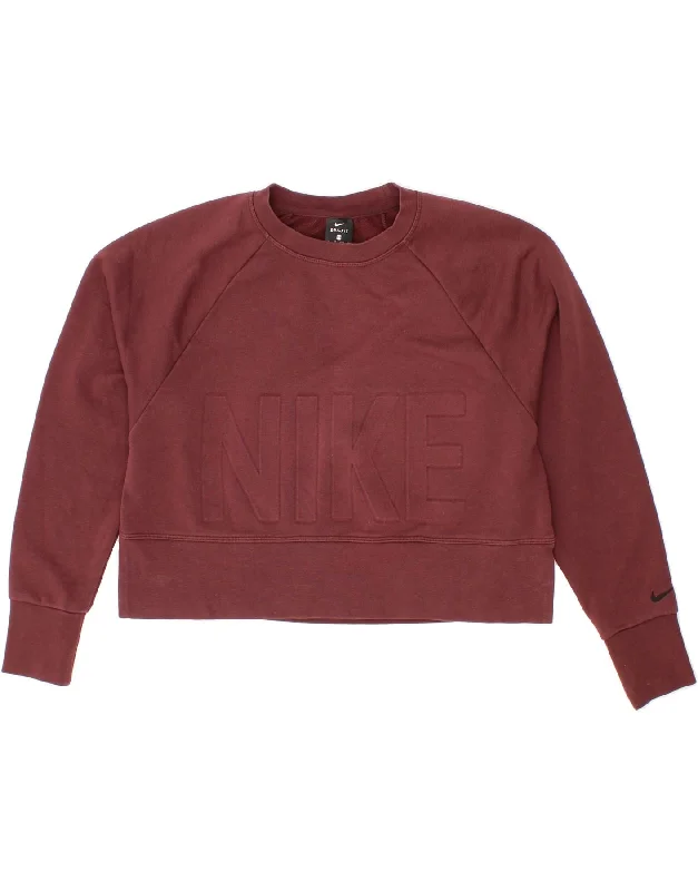 NIKE Womens Oversized Graphic Crop Sweatshirt Jumper UK 6 XS Maroon Cotton