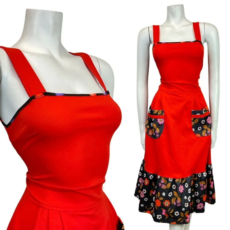 Best Deals VINTAGE 60s 70s RED BLACK PINK FLORAL ORANGE BERRY APRON PINAFORE SUNDRESS 10