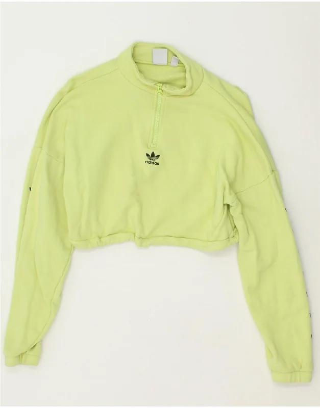 ADIDAS Womens Oversized Crop Zip Neck Sweatshirt Jumper UK 6 XS Green