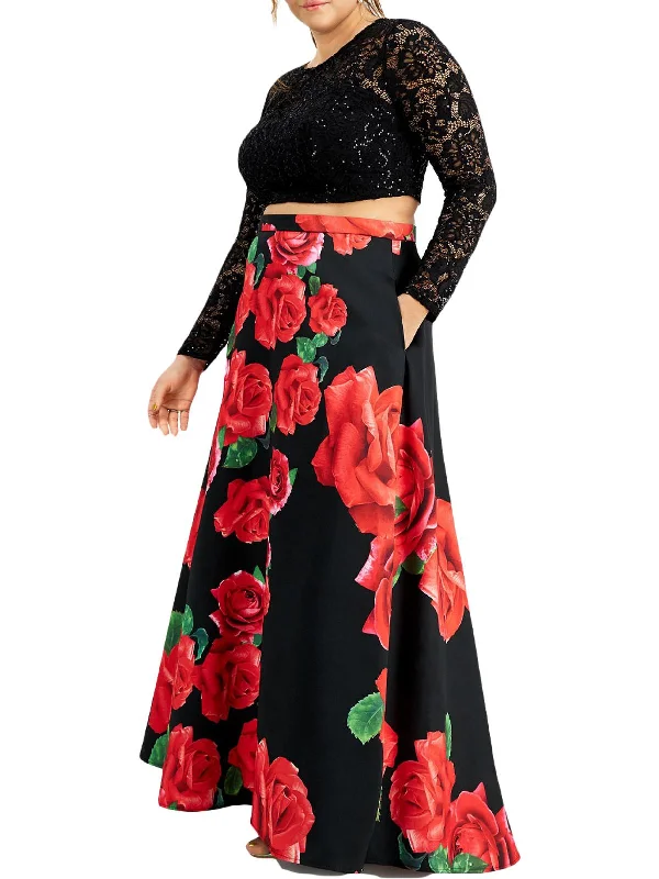 Online Only Plus Womens 2PC Lace Evening Dress