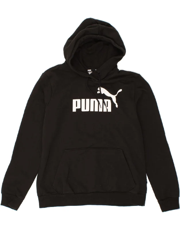 PUMA Womens Graphic Hoodie Jumper UK 14 Medium Black Cotton