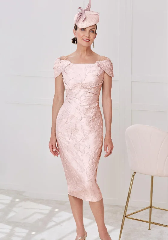 Early Access John Charles Jacquard Mesh Shoulder Midi Dress, Petal