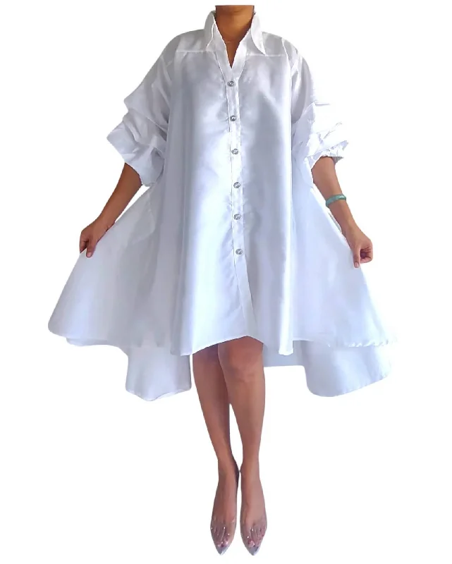 Faux Silk Swing Dress In White