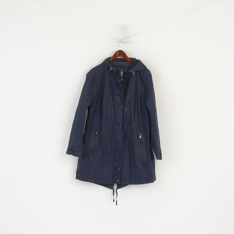 Bonus Savings Wellensteyn Women XL Jacket Tarent Navy Shiny Full Zipper Cotton Hodded Parka