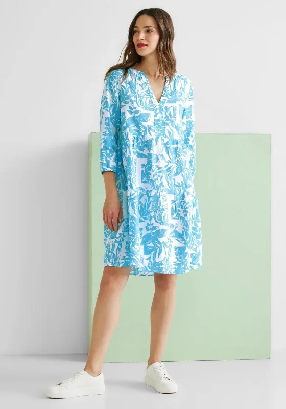 Can't Miss Street One Leaf Print Linen Tunic Dress, Light Splash Blue