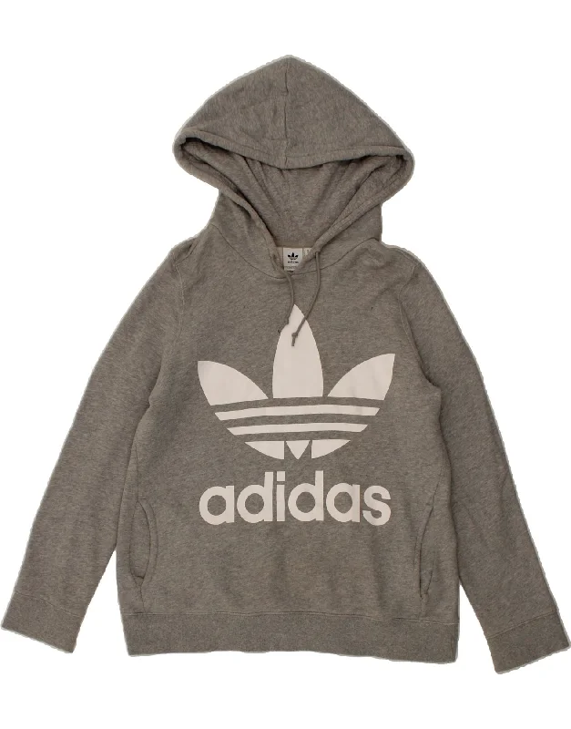 ADIDAS Womens Graphic Hoodie Jumper UK 14 Large Grey Cotton