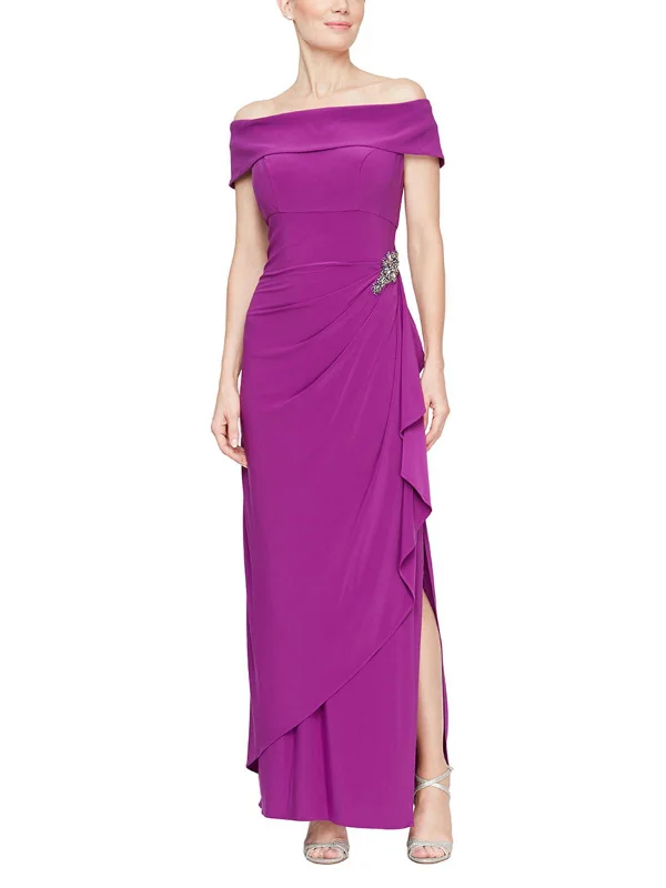 YEAR-End Sale Womens Off-The-Shoulder Embellished Evening Dress