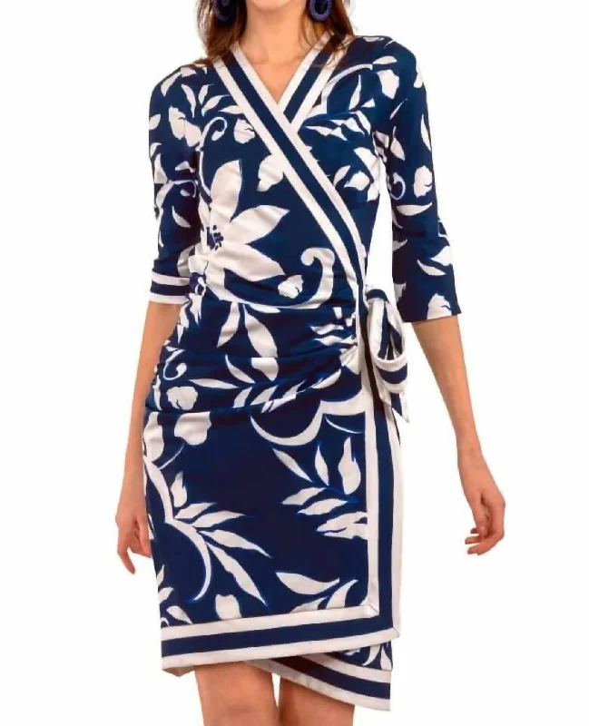 Flash Deals Wrap Me Up Dress - Full Bloom In Navy Blue