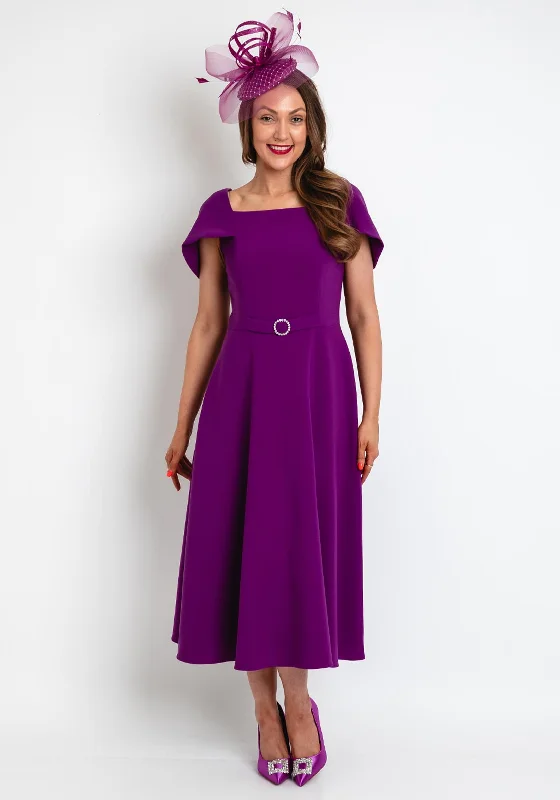 Exclusive Deal Claudia C Catalina Short Cape Sleeve A-Line Dress, Violet