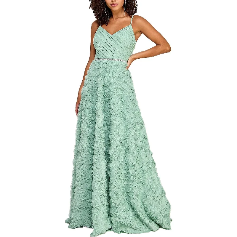 Juniors Womens Rosette Maxi Evening Dress