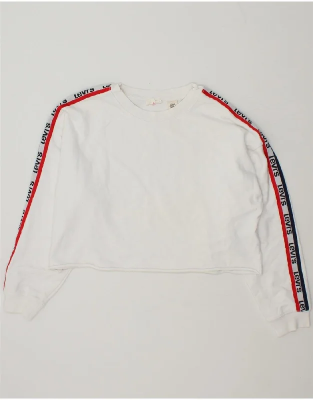 LEVI'S Womens Oversized Graphic Crop Sweatshirt Jumper UK 16 Large White