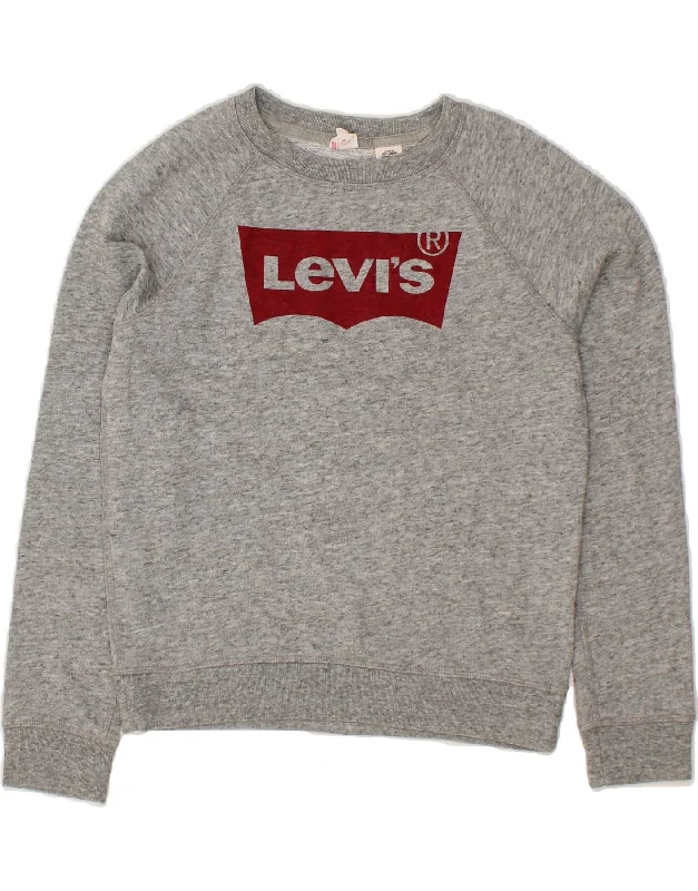 LEVI'S Womens Oversized Crop Graphic Sweatshirt Jumper UK 6 XS Grey Cotton