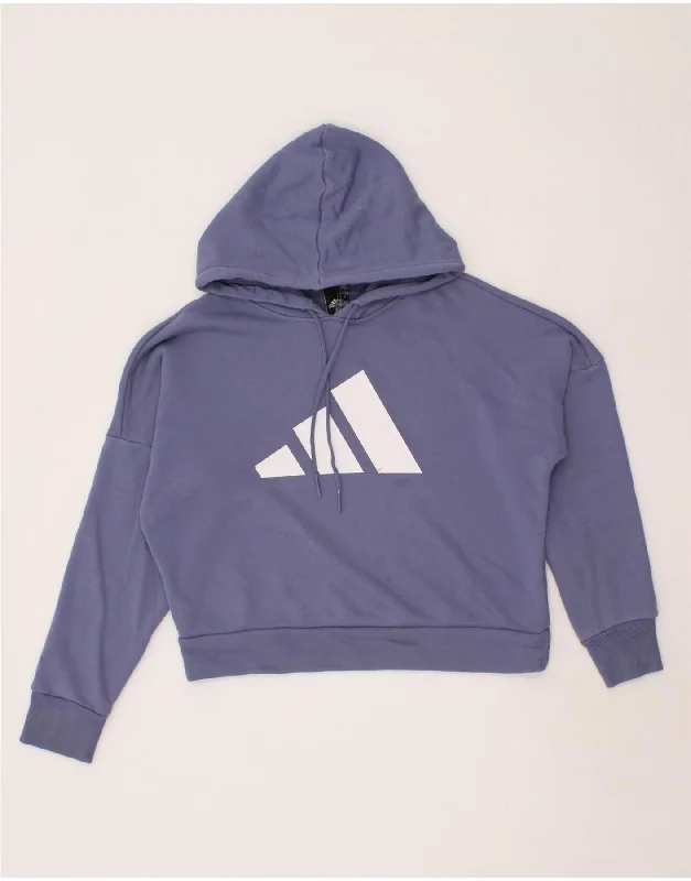 Friends and Family Sale ADIDAS Womens Oversized Graphic Hoodie Jumper UK 4/6 XS Blue Cotton