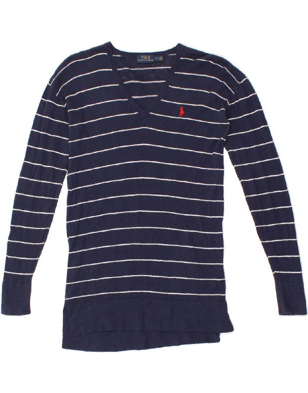 Lowest Prices POLO RALPH LAUREN Womens V-Neck Jumper Sweater UK 10 Small Navy Blue
