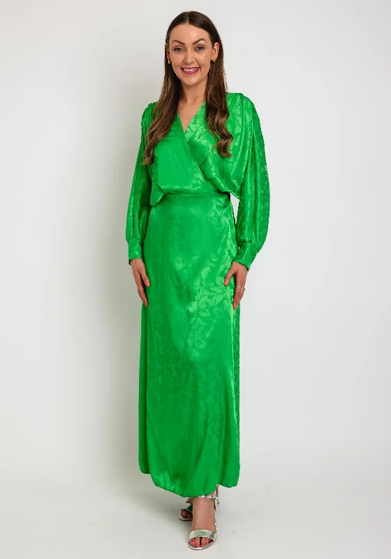Fantastic Offers The Sofia Collection Leaf Print Satin Batwing Maxi Dress, Green